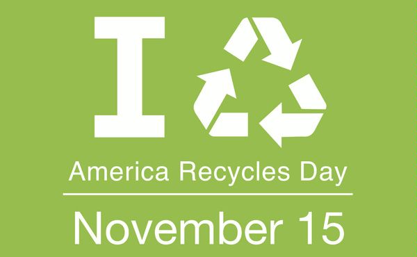 I Recycle, where the recycle is the recycle symbol and not the word; America Recycles Day November 15