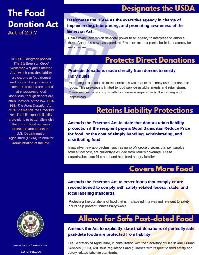 Image of the Food Donation Act of 2017 fact sheet