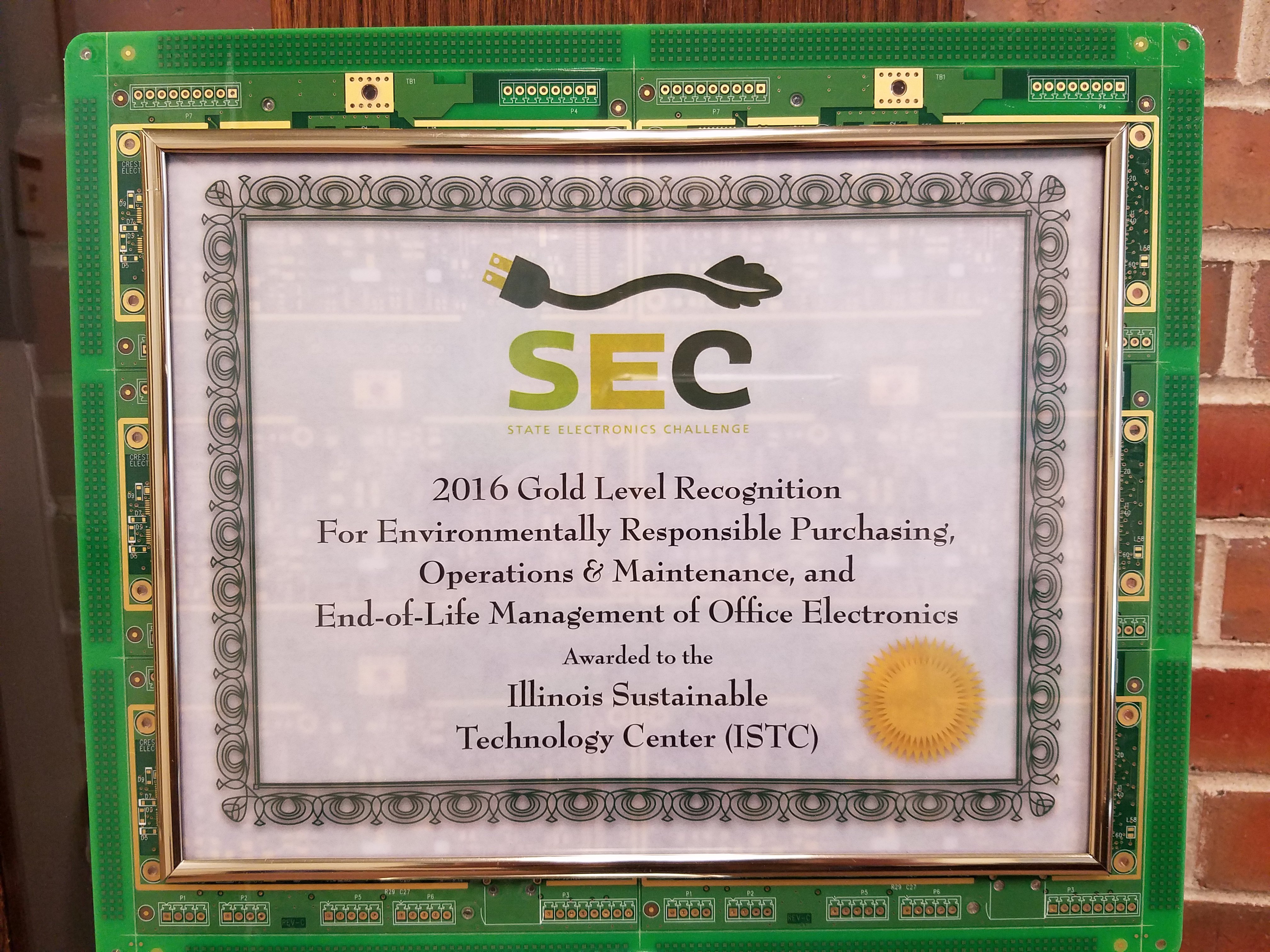 photo of SEC plaque made of circuit boards