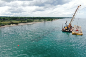 US Army Corps of Engineers placing stone offshore of Hosah Park in Zion, IL